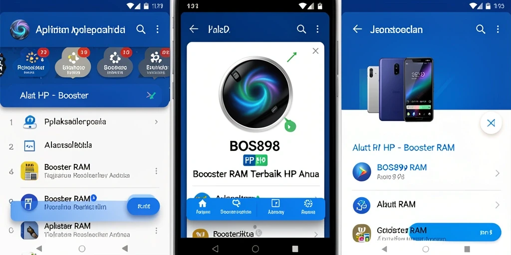 Tampilan antarmuka utama <strong>BOS898</strong> dengan berbagai fungsi Booster RAM.