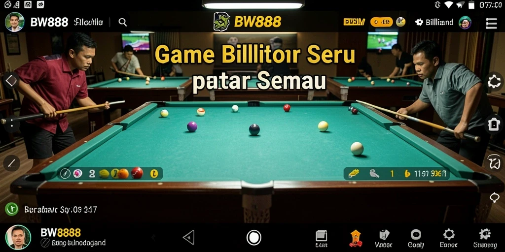 Tampilan antarmuka BW888 dengan berbagai opsi permainan billiard.