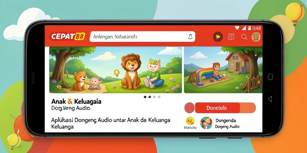 Antarmuka aplikasi CEPAT88 dengan fitur Dongeng Audio yang menarik.