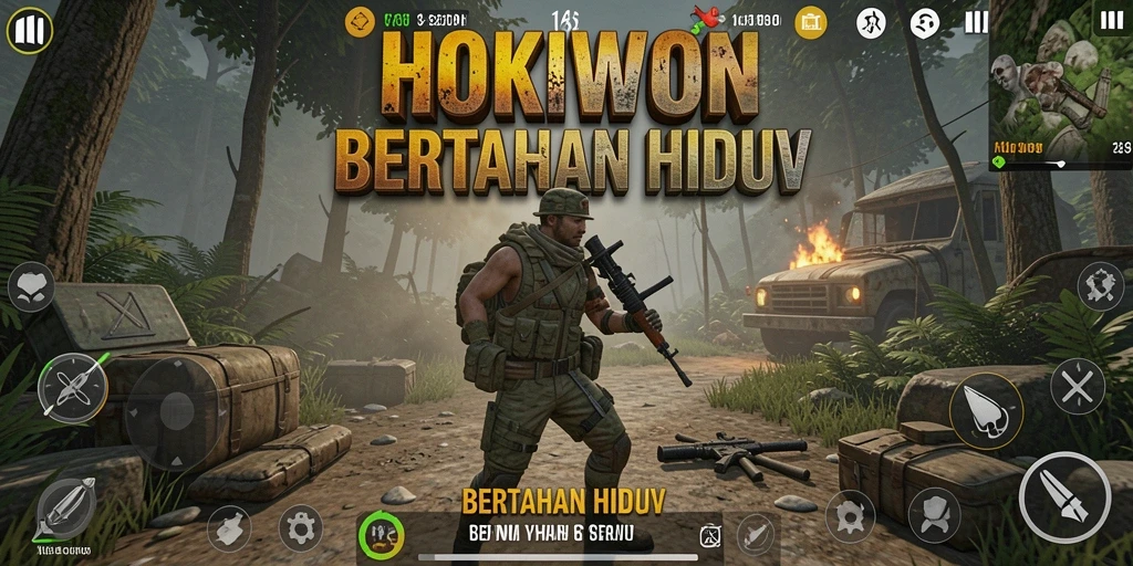 Antarmuka HOKIWON yang menarik dengan elemen bertahan hidup.