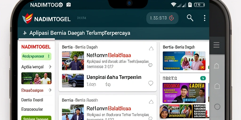 Antarmuka aplikasi NADIMTOGEL menampilkan berita daerah terkini dengan jelas.
