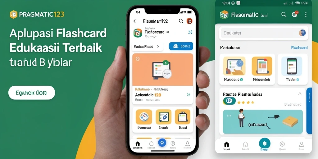 Tampilan antarmuka aplikasi Flashcard PRAGMATIC123 yang ergonomis.