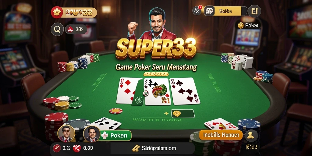 Tampilan antarmuka SUPER33 yang menarik dan fungsional untuk permainan poker.